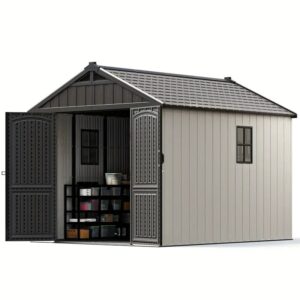 8x10ft Plastic Outdoor Storage Shed – Resin Shed with Lockable Door & Window