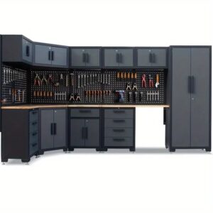 15-Piece Garage Storage Organization Set – Heavy-Duty Metal Cabinets, Workbench & Pegboards