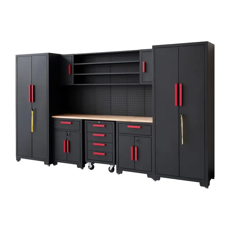 18-Piece Tool Storage Cabinet Set with Pegboard & Wooden Workbench
