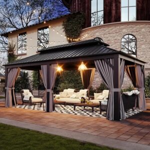 Spacious 12x20ft Galvanized Steel Double Roof Gazebo with Aluminum Frame, Curtains, and Netting