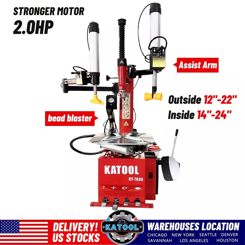 M&E Gorge Equipment KT-T830 2.0HP Carbon Steel Tire Changer Machine - Fit, Red with Black Accents, for All Vehicle Types, Tire Changing Machine, Motor Tire Changer