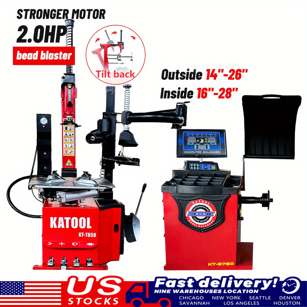 KT-T850 Tire Changer 2.0HP Bead Blaster And KT-B750 Wheel Balancer Combo Machine Automatic Measurement Ruler For Tire Repair And Wheel Change