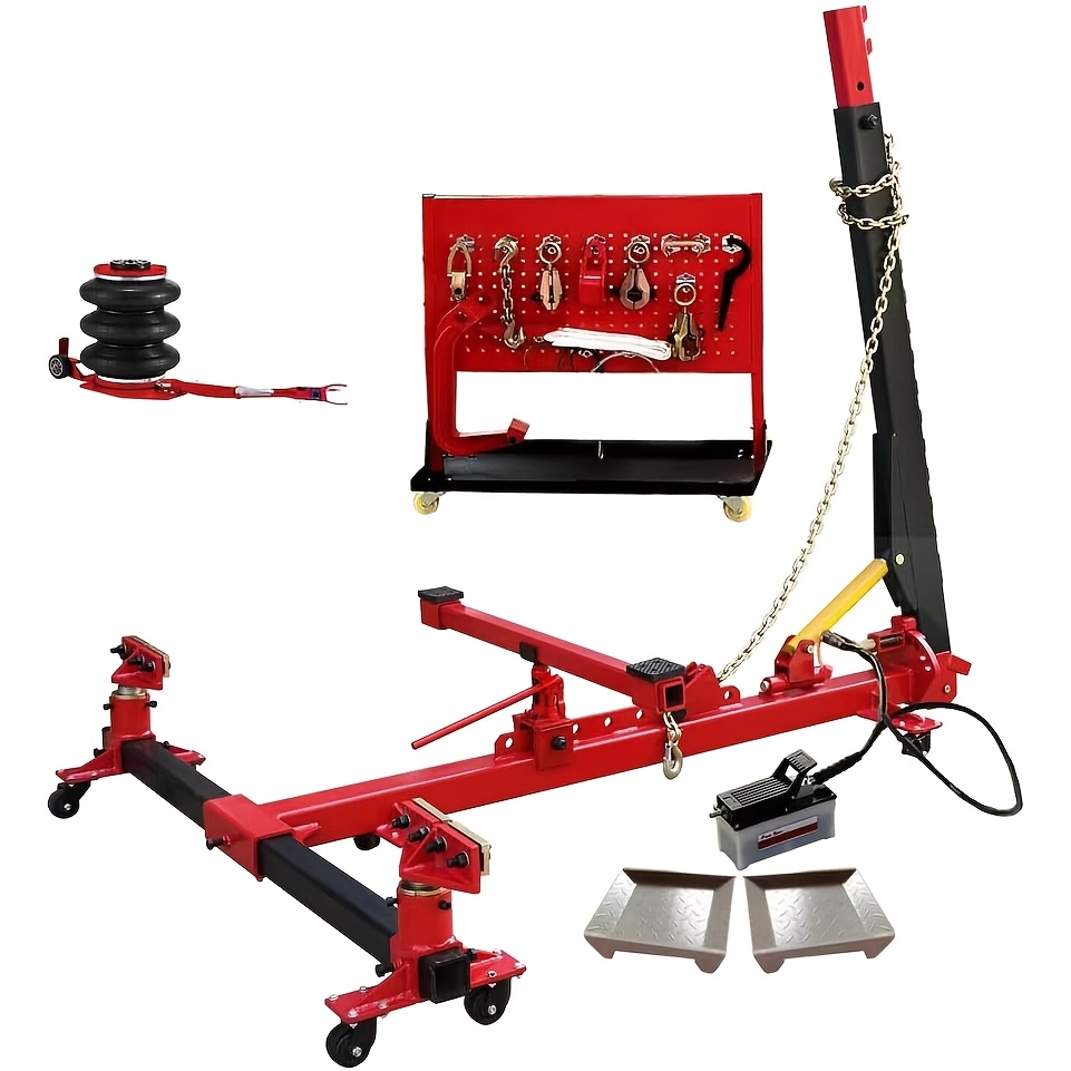 KT-255 Auto Body Puller Frame Straightener Kit - 3 Ton Air Jack, Fit, Durable Carbon Steel with Tools Included, Red & Black, for Vehicle Repair