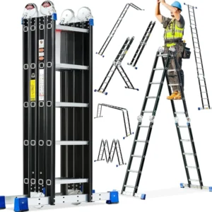 Folding Step Ladder, 19.6ft, 7 in 1 Multi-Purpose Folding Adjustable Telescoping Aluminium Extension Ladders, 330lbs