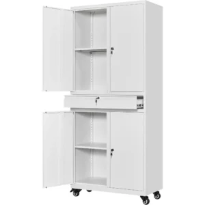 Storage Cabinet with Locking Doors and Adjustable Shelves, Rolling Tool Storage Cabinet with 4 Wheels and 1 Drawer - 73"