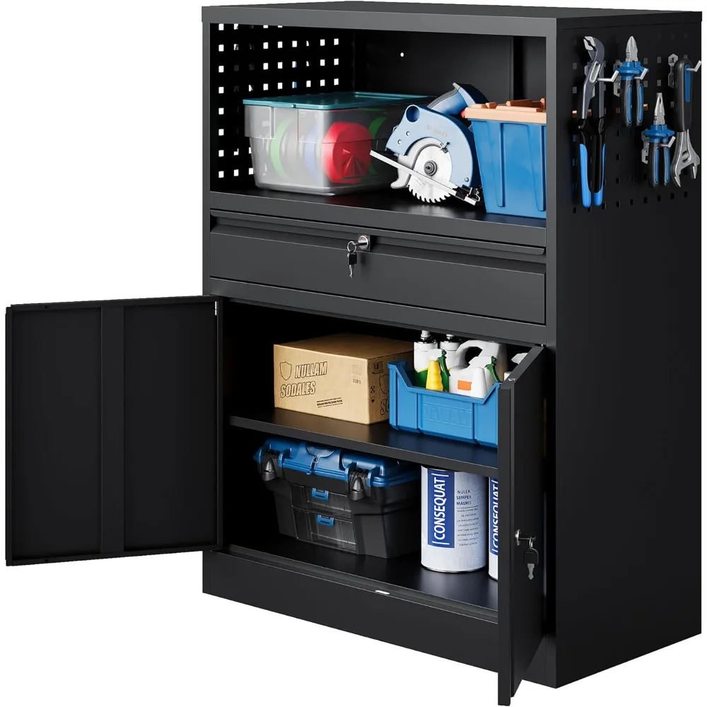 Metal Garage Storage Cabinet with Locking Doors and Adjustable Shelves, Tool Storage Cabinet with 1 Drawer - 41" Steel