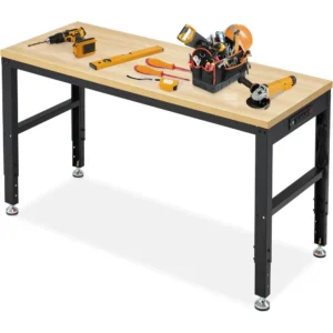 Adjustable Height Wood Workbench, 60" L X 24" W 2000 Lbs Capacity Heavy Duty Work Bench, Smooth Surface Work Table