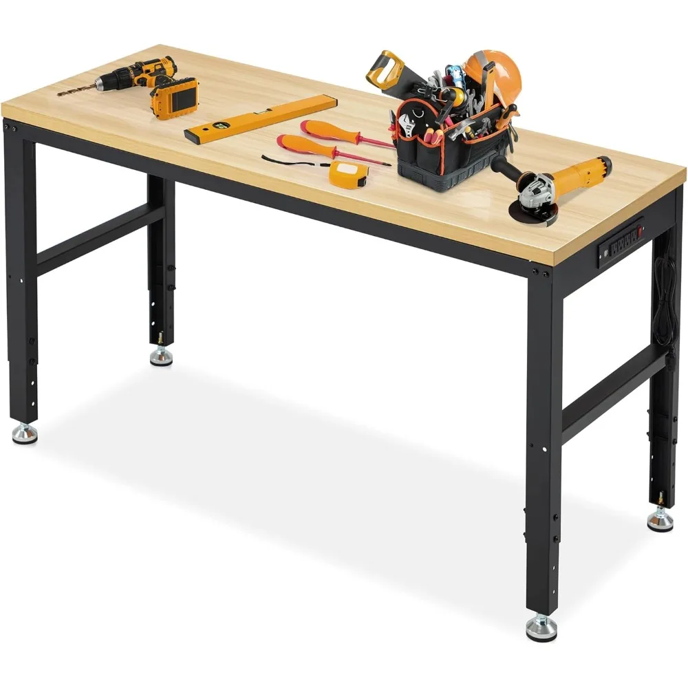 Adjustable Height Wood Workbench, 60" L X 24" W 2000 Lbs Capacity Heavy Duty Work Bench, Smooth Surface Work Table