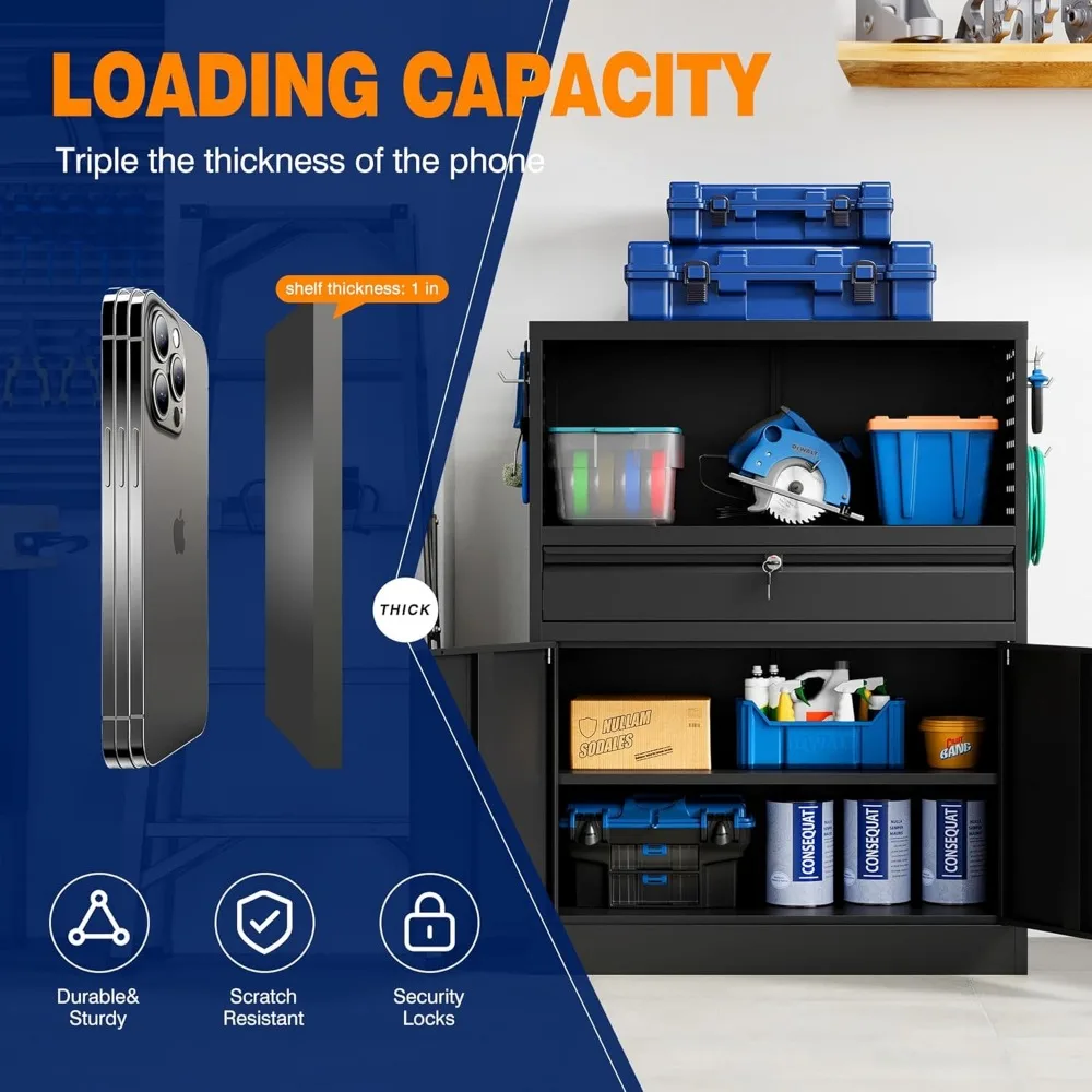 Metal Garage Storage Cabinet with Locking Doors and Adjustable Shelves ...