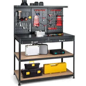 Work Bench, 48”x24” Work Table with Drawers, Pegboard, 965LBS Capacity, 25 Hanging Accessories, Metal Tool Bench