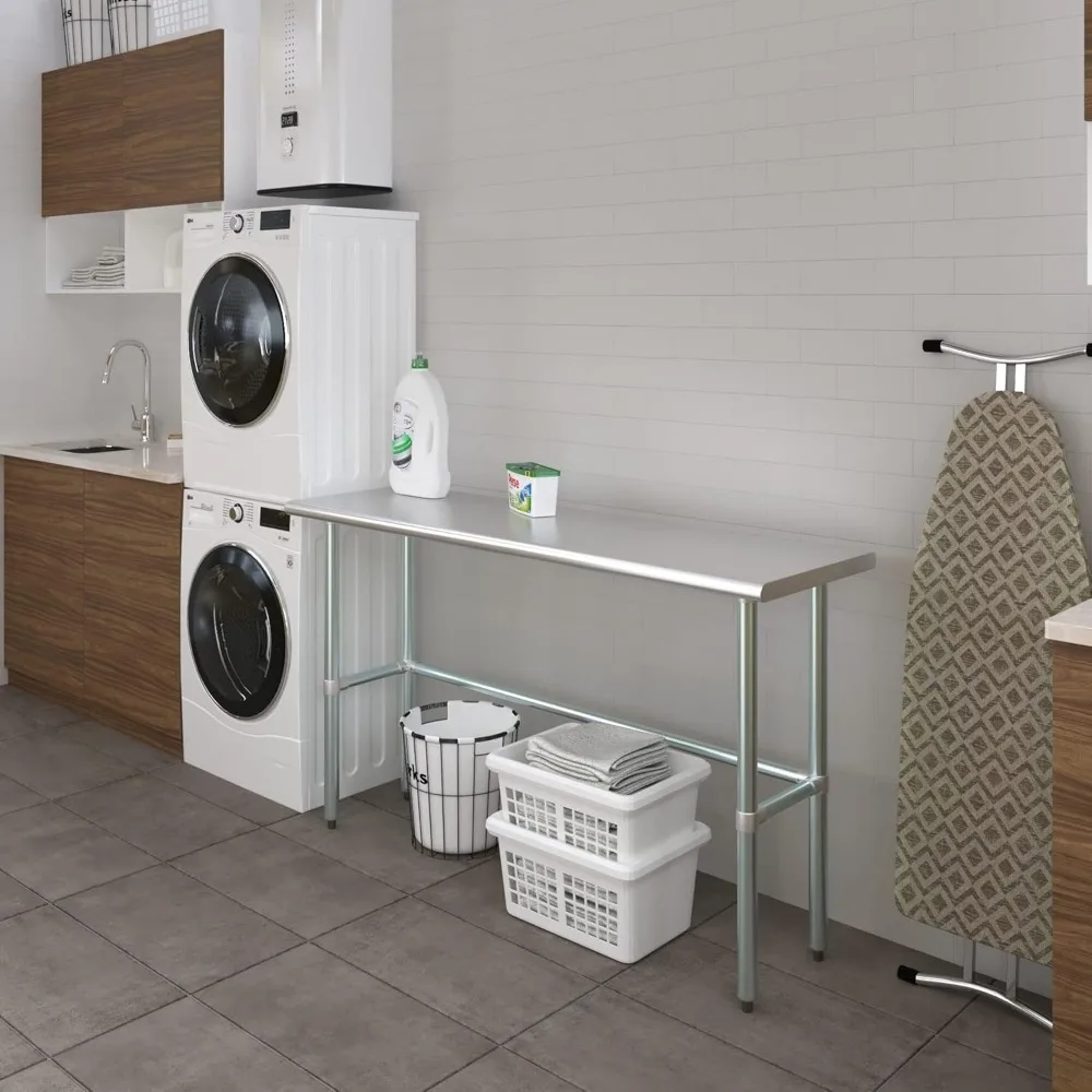 Open Base Stainless Steel Table Optional Casters Customize to Your in 43 Sizes Residential & Commercial Food Prep Metal Table