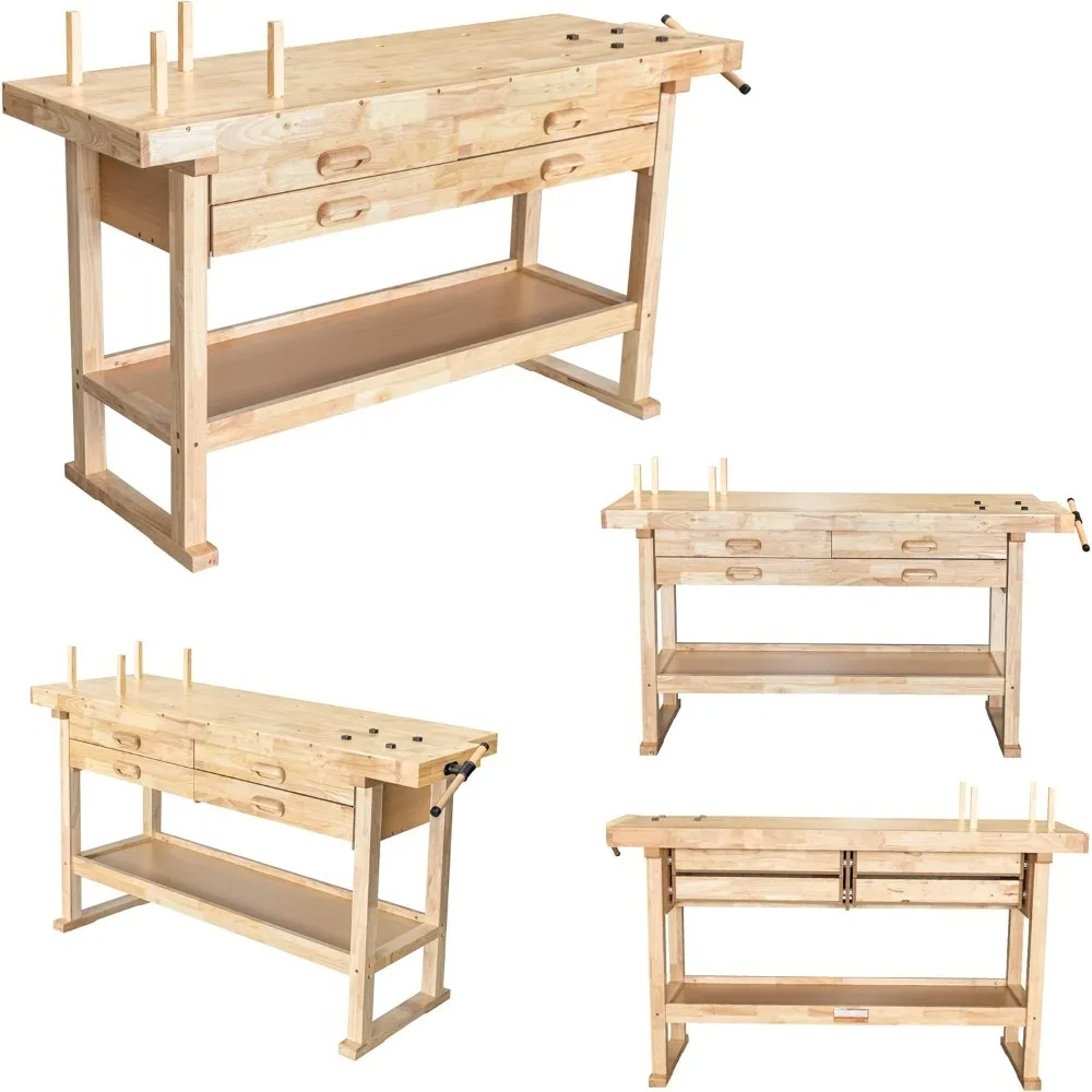 Workbench 60 Inches 60-Inch Wooden Workbench – Rubberwood Workbench with 4-Drawer, 450lbs ...