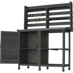Potting Bench Table Large Garden Outdoor Work Bench Metal Tabletop Workstation with Storage Cabinet Shelf Dark Grey