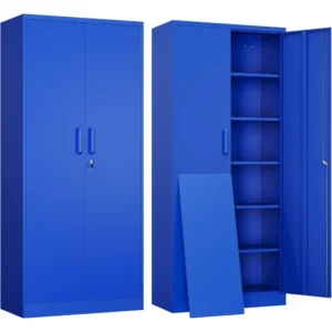 Metal Garage Storage Cabinet with 2 Doors and 5 Adjustable Shelves - 71"Steel Lockable File Cabinet,Locking Tool Cabinets (Blue)