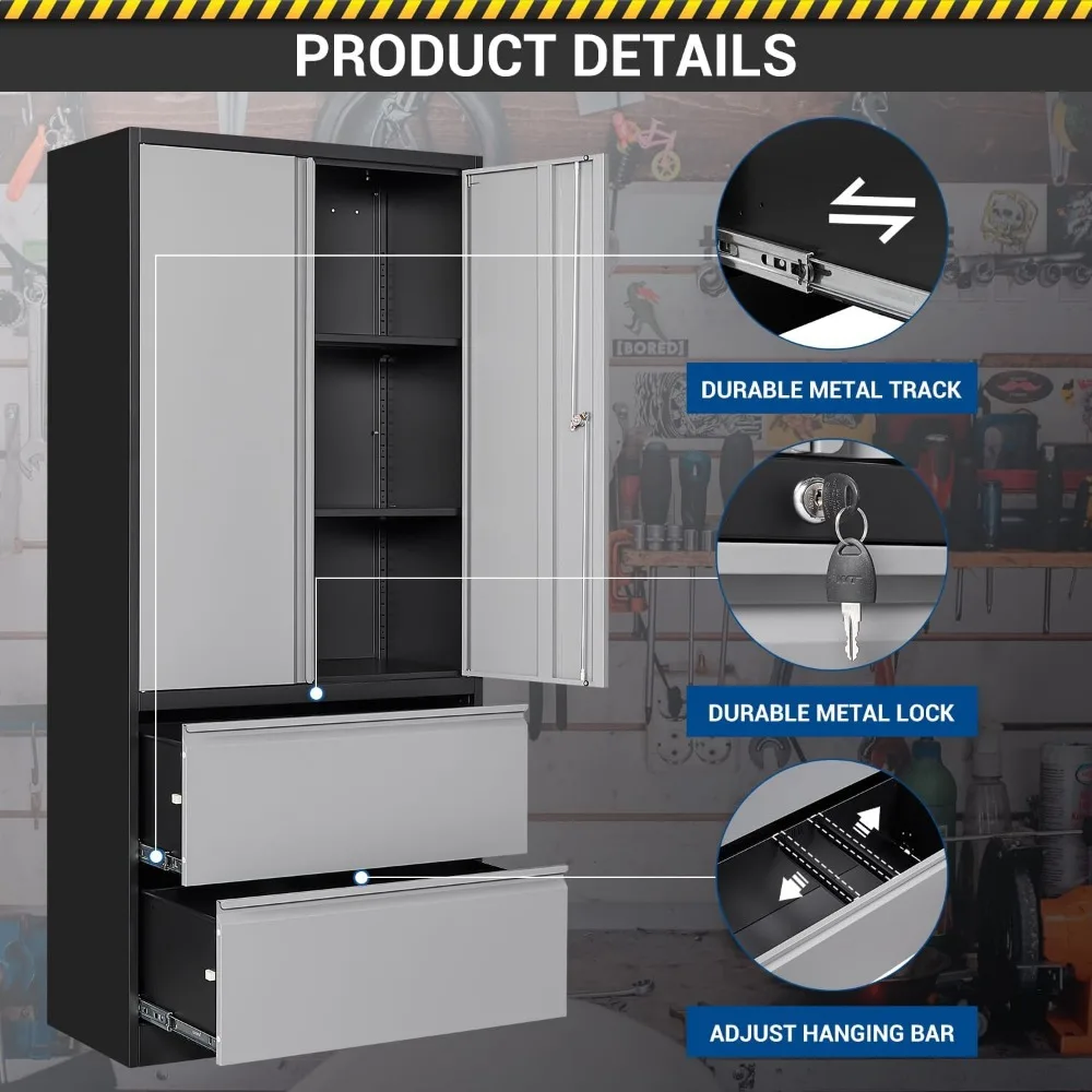 71″ Metal Storage Cabinet with Lock – Large Lockable Garage Tool ...