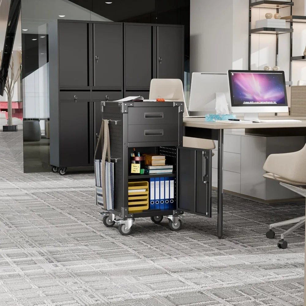 Heavy-Duty Metal Garage Storage Cabinet with Rolling Workbench and Adjustable Shelves