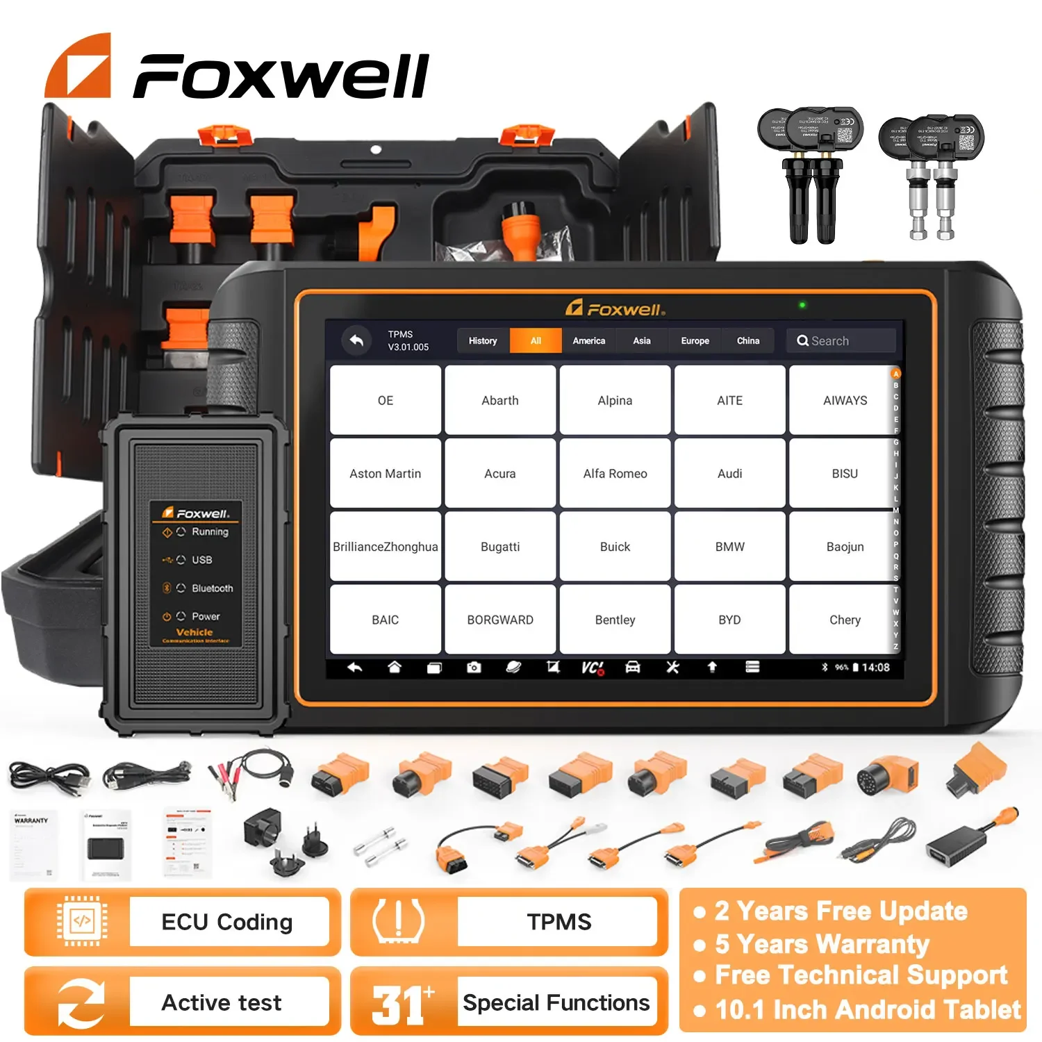 FOXWELL GT75TS OBD2 Automotive Scanner ECU Coding TPMS Service 31 Reset Bidirectional OE-level OBDII Car Diagnostic Scanner