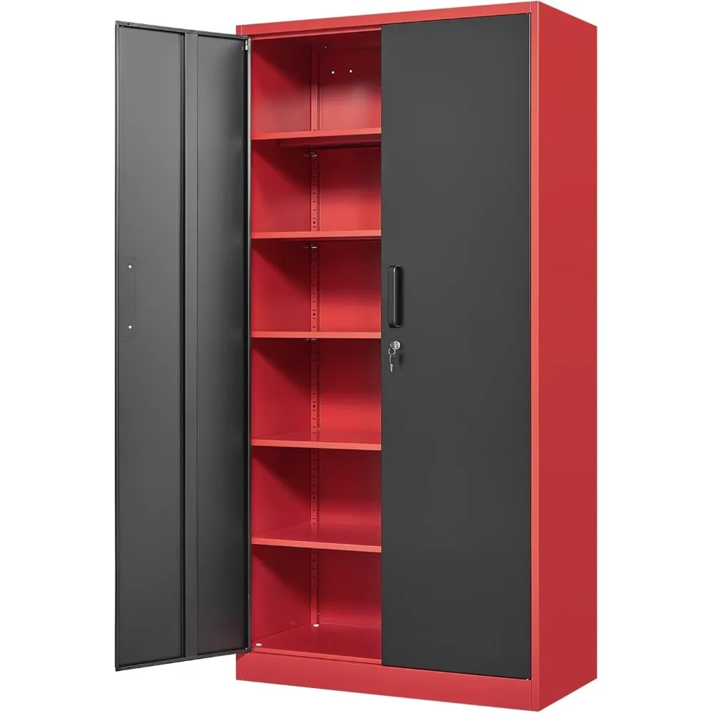 Metal Garage Storage Cabinet with 2 Doors and 5 Adjustable Shelves - 71" Steel Lockable File Cabinet,Locking Tool Cabinets