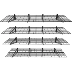 Metal Shelves, 4-Pack, Wall Shelf Garage Storage Rack Floating Shelf, Black, Garage Shelves