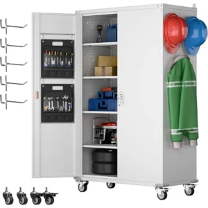 Metal Cabinets with Wheels, 72.05” Lockable Storage Cabinet on Wheels, Rolling Tool Cabinet, Garage Shelves