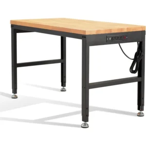 Height Adjustable Workbench 48"x 24" 2000 Lbs Capacity Oak Wood Work Station Heavy-Duty Work Benches with Power Outlets