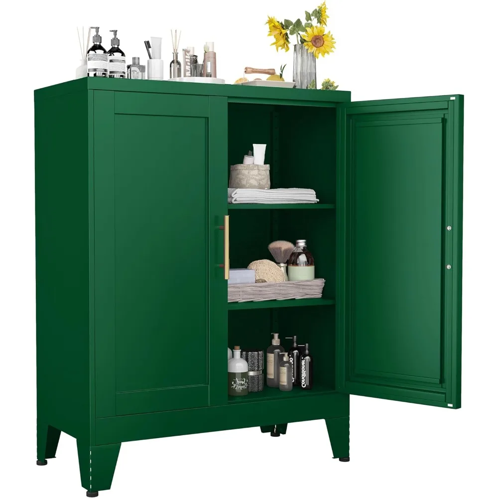 Green Metal Storage Cabinet, 36" Steel File Cabinet for Home Office, Kitchen Pantry Storage Cabinet with Doors and 2 Adjustable