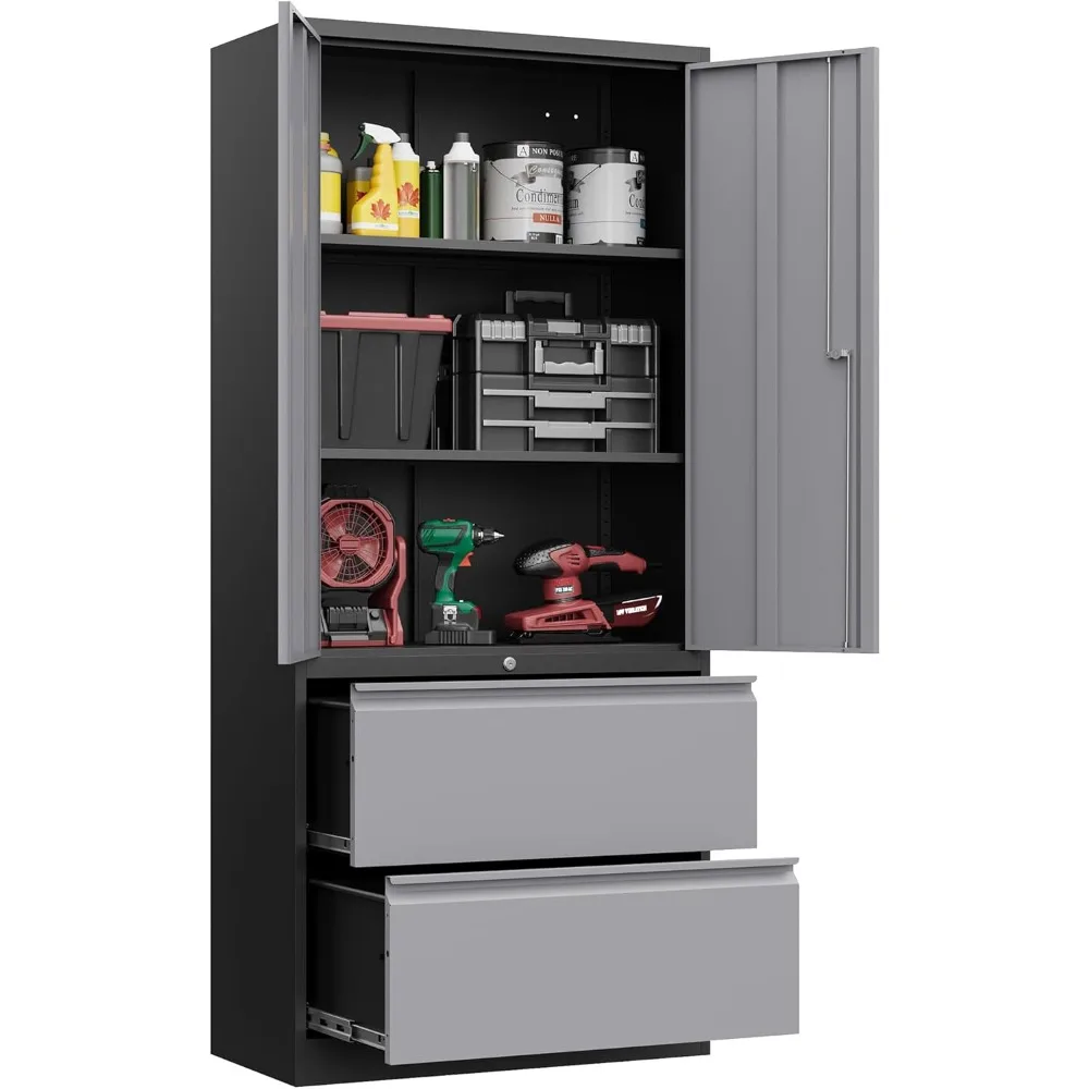Storage Cabinet with Lock – Large Lockable Garage Tool Cabinet with Drawers and Shelves – Tall Steel Heavy-Duty Cabine