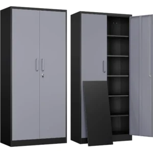Metal Garage Storage Cabinet with 2 Doors and 5 Adjustable Shelves - 71" Steel Lockable File Cabinet,Gray Black