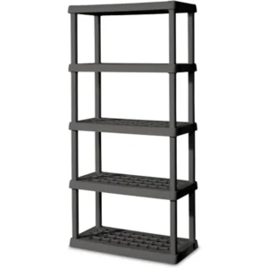 Sterilite 5 Shelf Unit, Heavy Duty, Easy To Assemble Plastic Storage Shelving, 4 Pack, Gray, Garage Shelves
