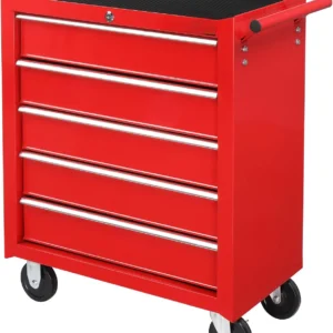 5-Drawer Rolling Tool Chest w/Lock & Key, Tool Storage Cabinet with Wheels, Top Cushion & Drawer Liners