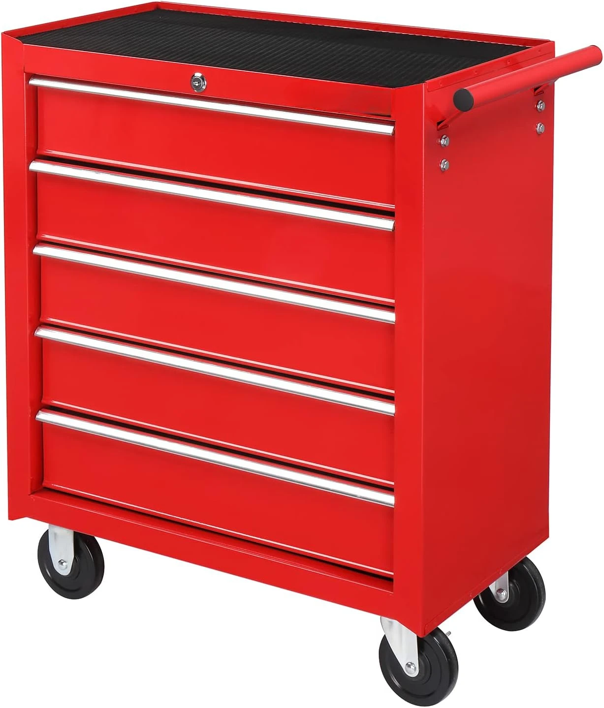 5-Drawer Rolling Tool Chest w/Lock & Key, Tool Storage Cabinet with Wheels, Top Cushion & Drawer Liners