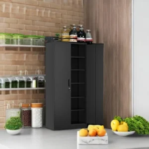 Heavy-Duty Steel Storage Cabinet: Adjustable Shelves, Lockable, Scratch-Resistant, for Garage, Kitchen, Laundry