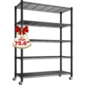 Storage Shelves with Wheel Wide Wire Shelving Unit with Wheels 75.6"H Tall Metal Shelves for Storage Sturdy Heavy Duty Shelving