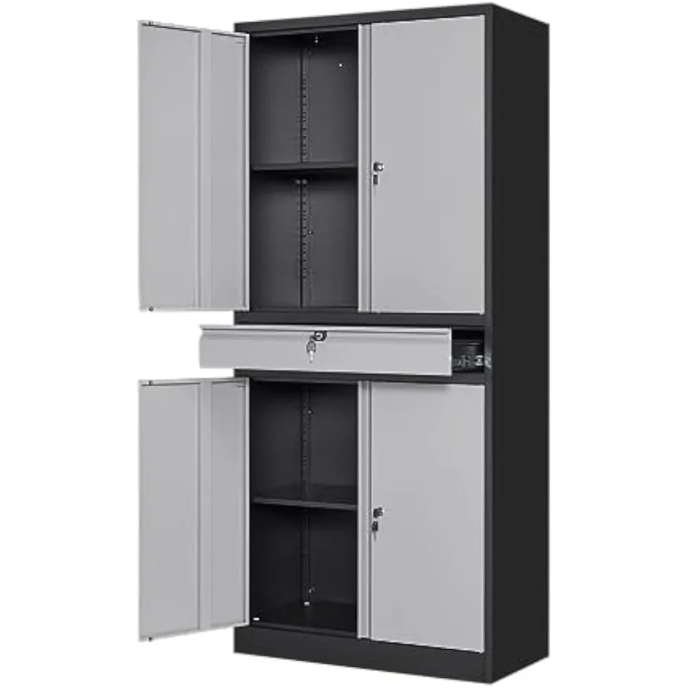 Metal Garage Storage Cabinet with Locking Doors and Adjustable Shelves, Tool Storage Cabinet with 1 Drawer - 71" Steel Cabinet